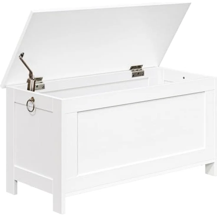 HOOBRO Truhen, Sitzbank mit Stauraum, Spielzeugtruhe mit Deckel, Schuhbank, Sitztruhe, Aufbewahrungstruhe, Robust, Sicherheitsscharniere, Schlafzimmer, Wohnzimmer, 75 cm, Weiß EWT75CW01G1 – Bild 2