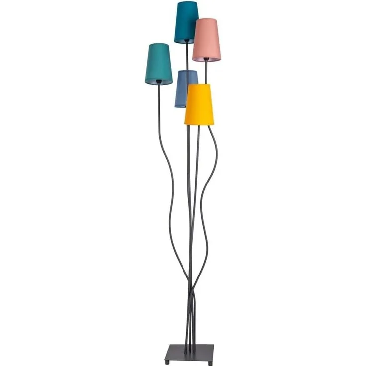 näve Stehlampe Colora, ohne Leuchtmittel, 5flg, E14. Textilschirme je 1x gelb, rose, blau, türkis, oliv