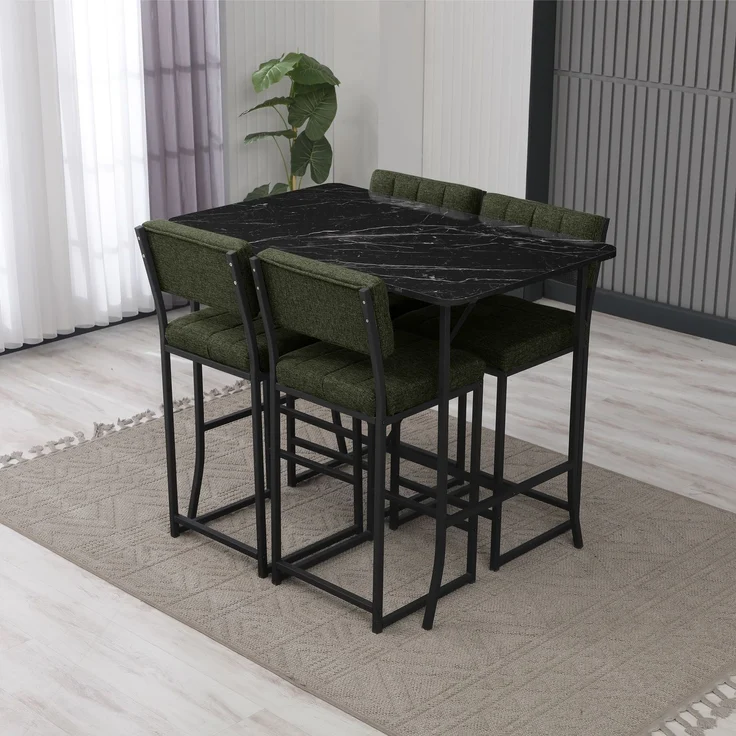 Skye Decor 'Retro - Green, Black' Bartisch-Set mit Barhockern (5-teilig), Grün / Schwarz, 110 x 92 x 70 cm – Bild 2