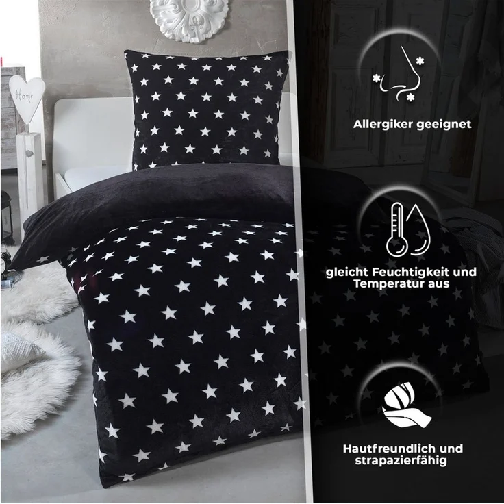 Malika Wendebettwäsche 200x200 + 2x 80x80 cm Cashmere Touch Sterne Bettwäsche, atmungsaktiv, Mikrofaser, 3 teilig, Für Allergiker geeignet, pflegeleicht, angenehm weicher Stoff – Bild 2