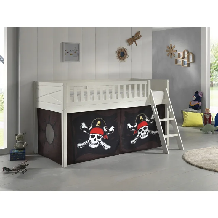 Vipack 'Scotty' Spielbett inkl. Lattenrost, Textilset und Leiter in Kiefer Weiß, Caribian Pirate