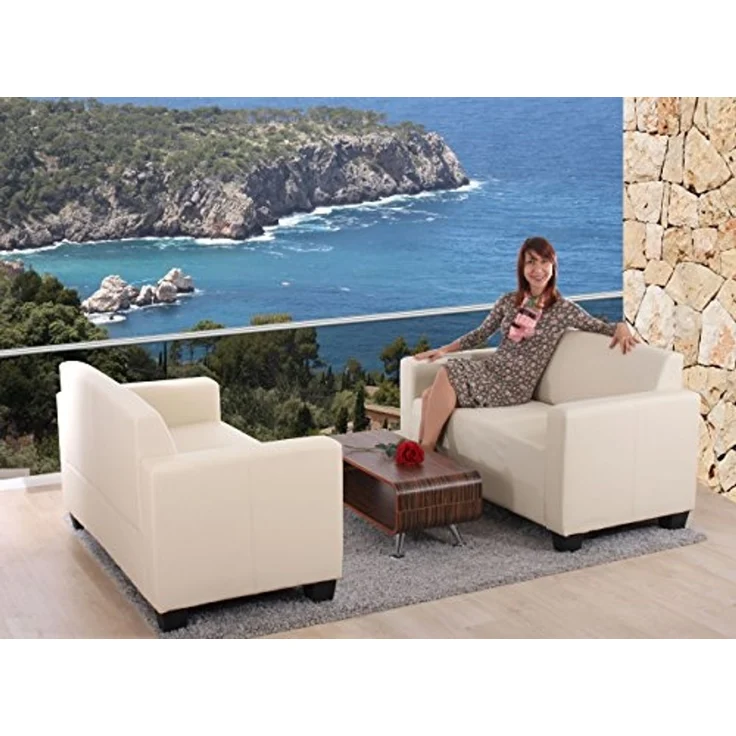 Modular 2er Sofa Couch Lyon Loungesofa Kunstleder 136cm ~ creme – Bild 7