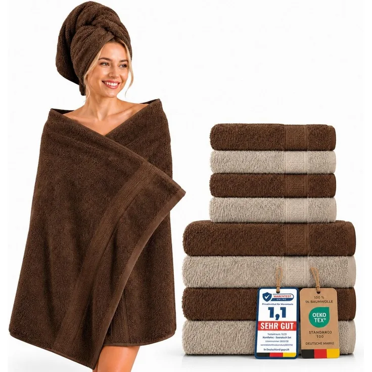 Komfortec Handtuch Set Premium 8x Handtuch & Badetuch Set - 4er 50x100 + 4er 70x140 cm, Frottee (8-St), 100% Baumwolle, Weich, 470 g/m2