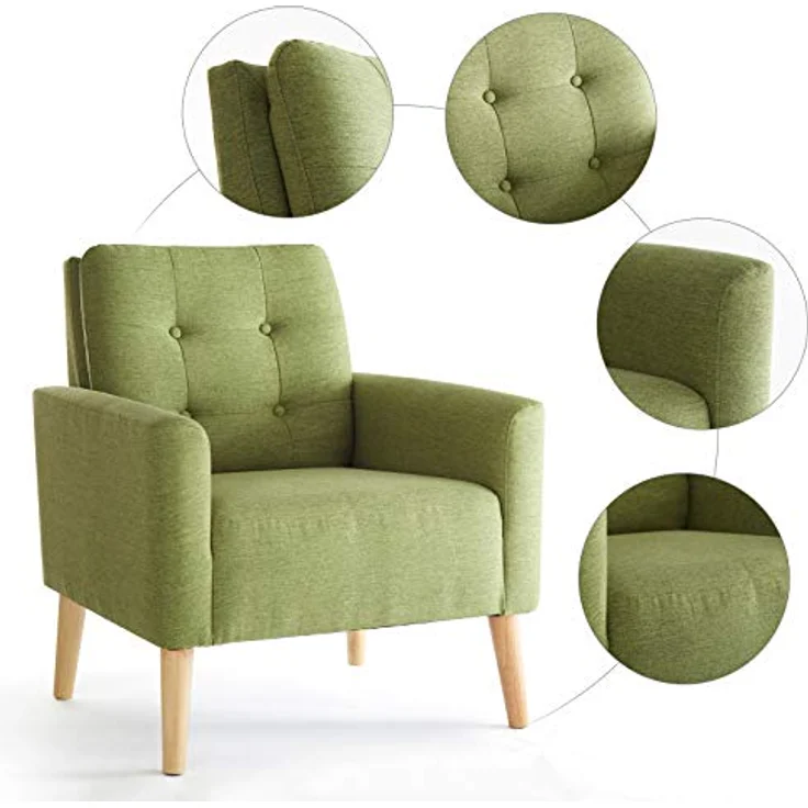 Mondeer Sessel, Sessel ​mit Armlehnen Massivholzbeine Modern Einfach für Schlafzimmer Wohnzimmer Balkon Büro, D72 x W72 x H81 cm, Grün – Bild 6