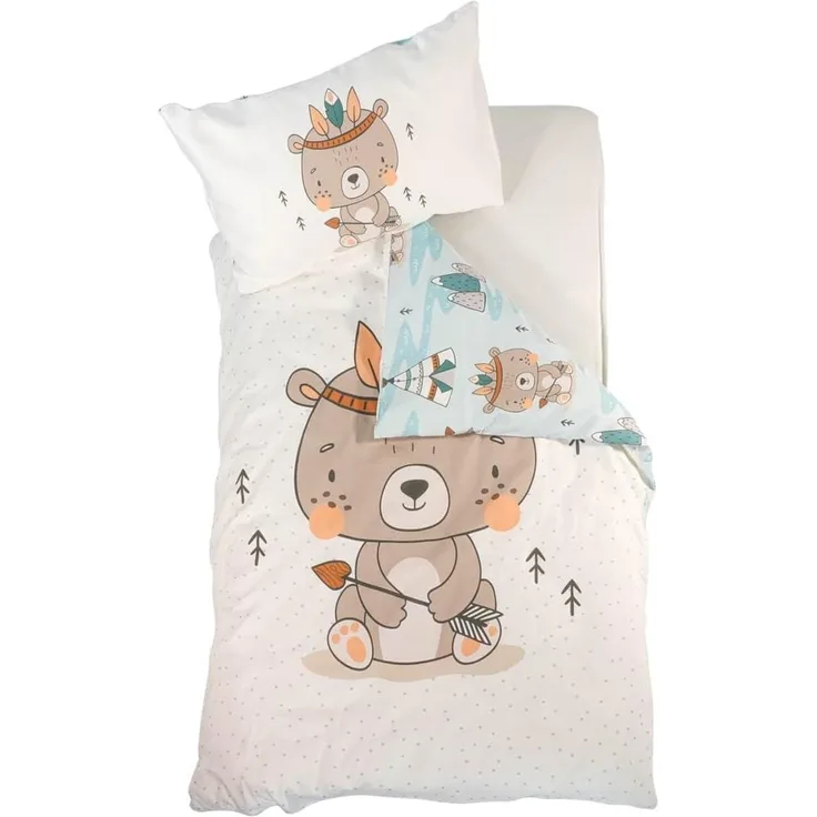Puckdaddy Kinderbettwäsche Mare 100x135 cm - Bärchen-Design Weiß/Blau