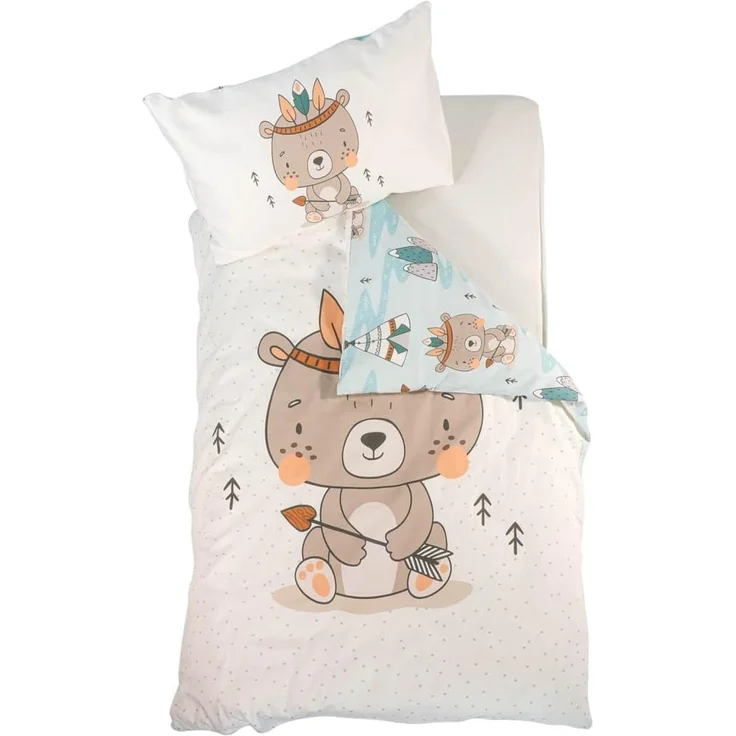 Puckdaddy Kinderbettwäsche Mare 100x135 cm - Bärchen-Design Weiß/Blau – Bild 1