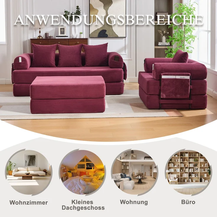 ZUBALIYA Ecksofa 94x67 cm, mit Ablageflächen, mit Cordbezug, mit breiten Armlehnen, modular aufgebaut, mit Schaumstoffpolsterung – Bild 10