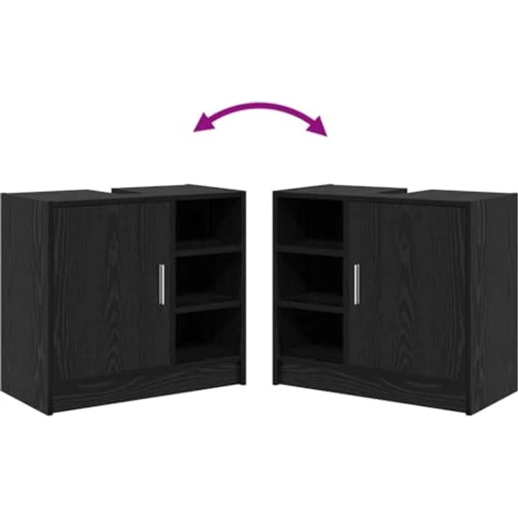 vidaXL Badezimmerschrank mit Tür Schwarz Eichen-Optik 63 x 29 x 55 cm 869214 – Bild 5