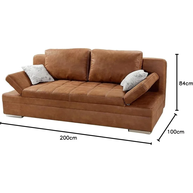 Schlafsofa verstellbar Bettkasten Couch Steppung Antiklederoptik in Braun Curry – Bild 3