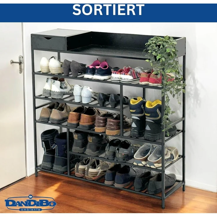 DanDiBo Schuhregal Platzsparend Metall Schwarz Modern 6 Etagen 100 cm mit Ablage Schuhständer mit Stauraum Schuhablage Schuhaufbewahrung Regal Design – Bild 9