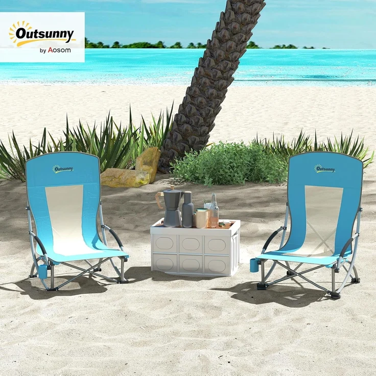 Outsunny Campingstuhl klappbar, mit Getränkehalter, Netzrückenlehne, Tragetasche (2er Set Campingstühle, 2 St), bis 120 kg Gartenstuhl für Garten Strand – Bild 2