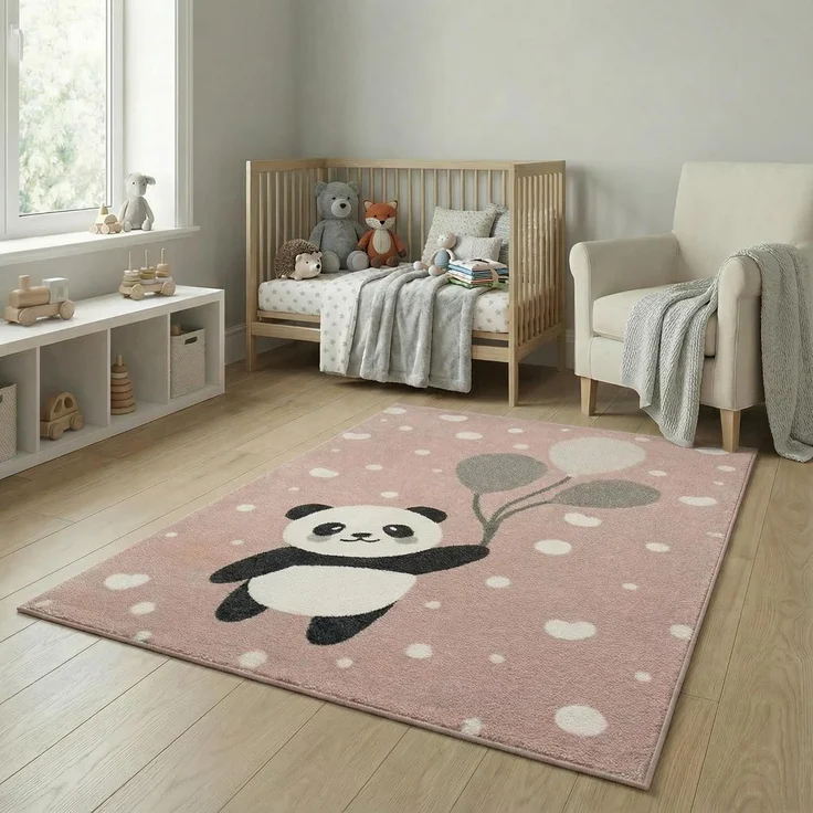 Jimri Kinderteppich Happy Friends Teppich für Kinderzimmer, Kinderteppich Bär Hase Panda, Rechteckig – Bild 1