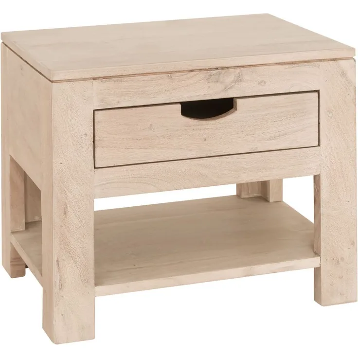 Nachttisch Akazie 50x35x45 white stone getüncht NATURE WHITE #91