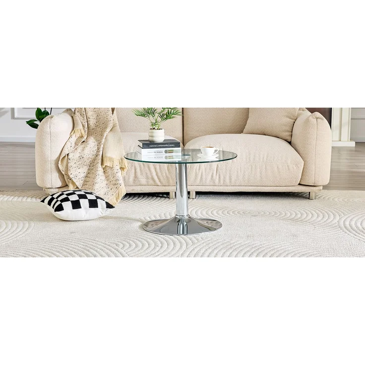 Runder Couchtisch aus Glas ca. 70 cm – Beistelltisch mit gehärteter Glasplatte & stabilem Metallgestell, moderner Wohnzimmertisch in Gold / Schwarz / Silber--Silber--70x70x45cm--YOUDENOVA – Bild 9