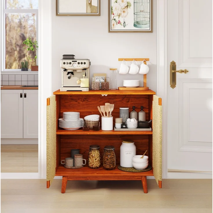 DESVIAE Sideboard Braun aus Holzwerkstoff – 79x78x39,5 cm – Papierseil-Flechtung, verstellbarer Einlegeboden – Bild 2
