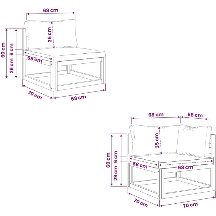 vidaXL Sofa-Set 4 stk. Natur Massivholz Akazie 3417253 – Bild 8