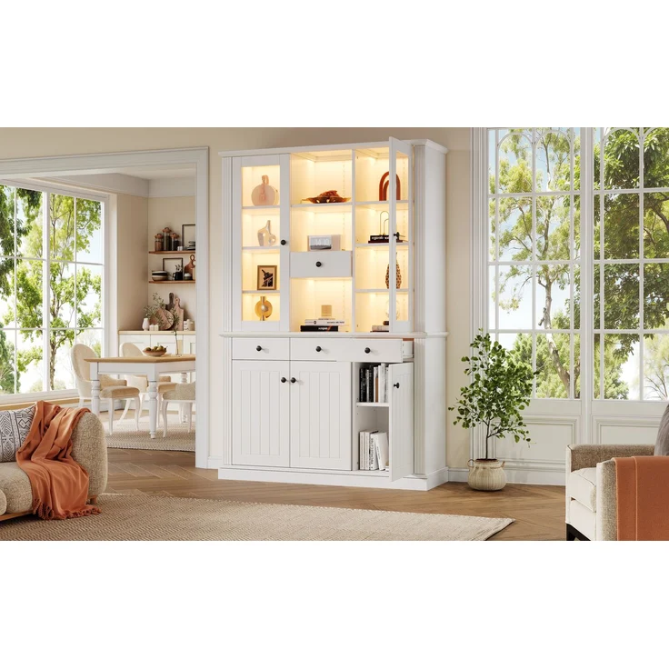 ZUBALIYA Standvitrine mit 4 Schubladen / Vitrinenschränke mit LED, mit schrank mit 4 Schubladen und 5 Türen und großer Schrank mit 21 Ablagefächern, MDF, 119.50 x 40.00 x 180.00 cm, fürs Wohnzimmer – Bild 19