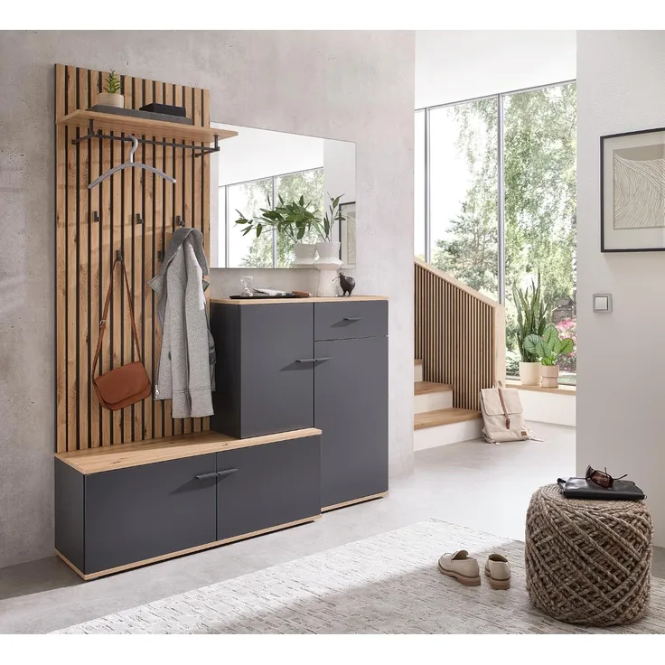 moebel-dich-auf Garderoben-Set COMO, (Paneel + Schuhschrank + Spiegel, in anthrazit oder weiß / Artisan Eiche Nb), 148 cm breit