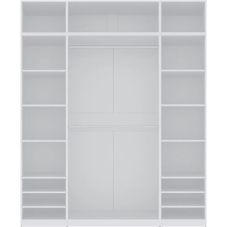 Marmex Möbel Tres Set-G/N (B) Hohes offenes Schranksystem, Einbauschrank ohne Türen, Schlafzimmerschrank mit Regalen und Kleiderstangen, laminierte Spanplatte, weiß 200 x 246 x 51 cm