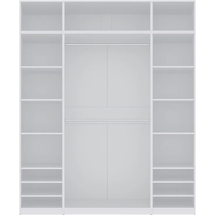 Marmex Möbel Tres Set-G/N (B) Hohes offenes Schranksystem, Einbauschrank ohne Türen, Schlafzimmerschrank mit Regalen und Kleiderstangen, laminierte Spanplatte, weiß 200 x 246 x 51 cm – Bild 1