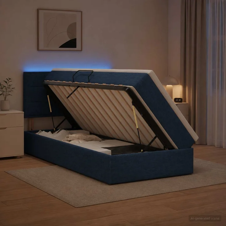 vidaXL LED-Speicherbett mit Matratze Blau 90 x 200 cm Stoff 3458978 – Bild 1