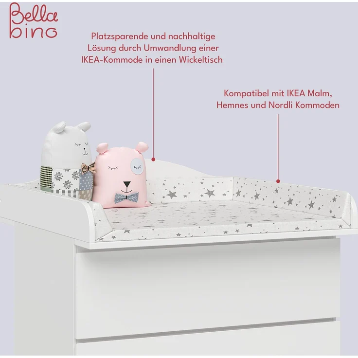 Bellabino 'Oti' Wickelaufsatz für IKEA Kommode Malm, Hemnes, Nordli, weiß, 16,5 x 74 x 80 cm – Bild 5