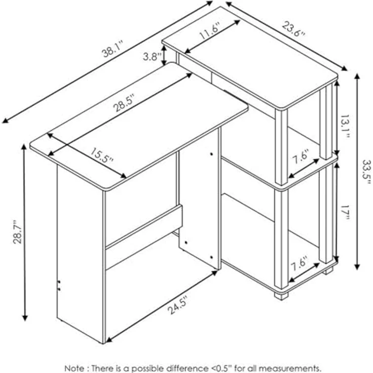 Furinno Abbott Schreibtisch mit 3 Ablageebenen, Holz, Französische Eiche Grau/Schwarz, 59.9 x 96.9 x 84.9 cm – Bild 4