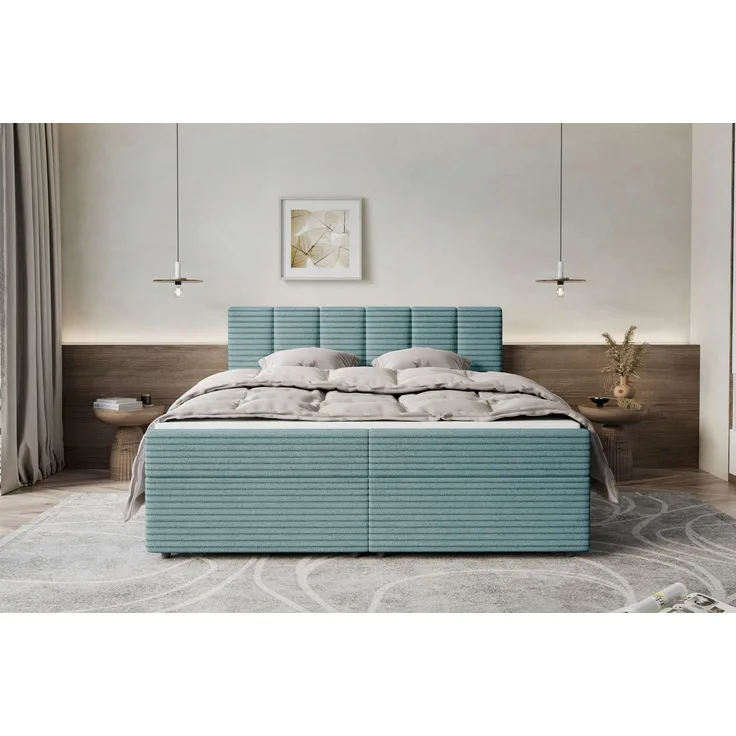 99rooms Boxspringbett Bergamo, Schlafzimmerbett in Cordstoff AMBIENCE, 140/160/180/200x200 cm mit Topper