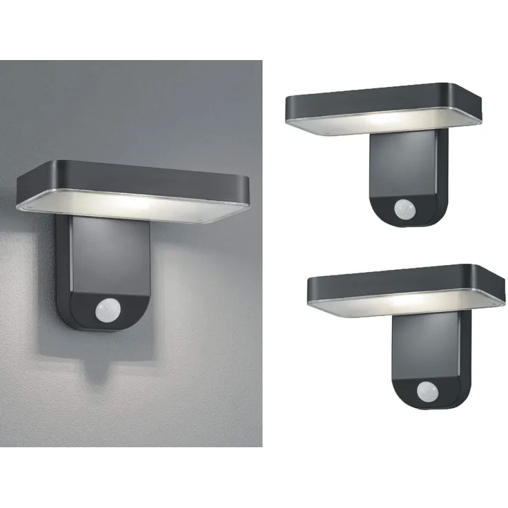 LED Solar Wandleuchte 2er Set Außenleuchten mit Bewegungsmelder in Anthrazit