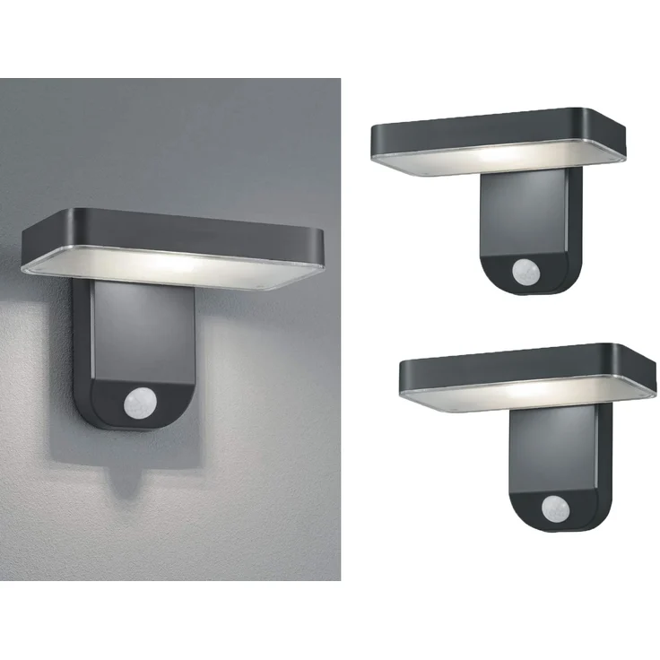 LED Solar Wandleuchte 2er Set Außenleuchten mit Bewegungsmelder in Anthrazit – Bild 1