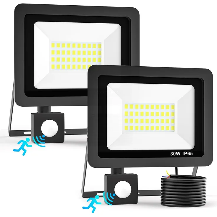 Realky 2Stück 30W 3000LM LED Strahler mit Bewegungsmelder | IP65 Wasserdichter Außenstrahler,Superhell Kaltweiß Scheinwerfer für Garten, Innenhöfe, Garage
