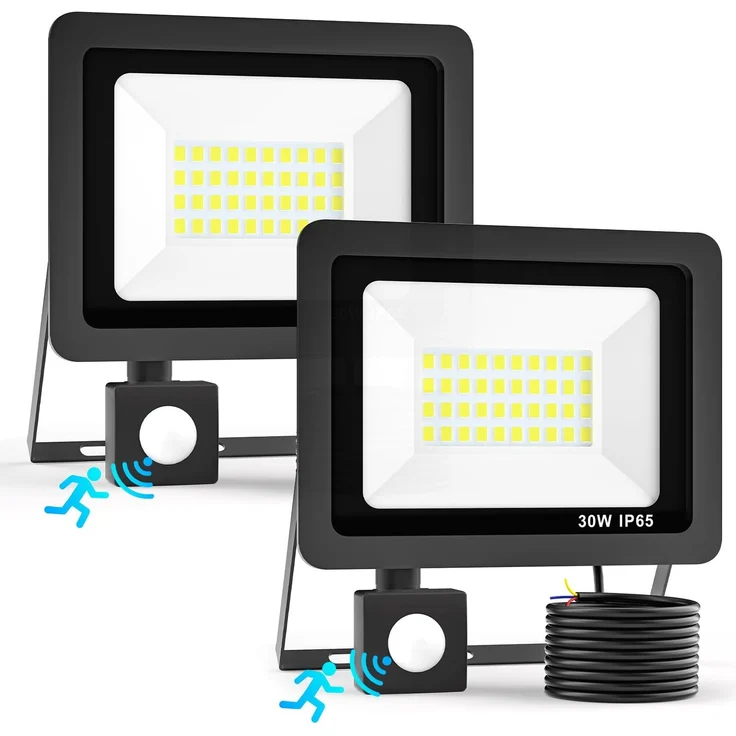 Realky 2Stück 30W 3000LM LED Strahler mit Bewegungsmelder | IP65 Wasserdichter Außenstrahler,Superhell Kaltweiß Scheinwerfer für Garten, Innenhöfe, Garage