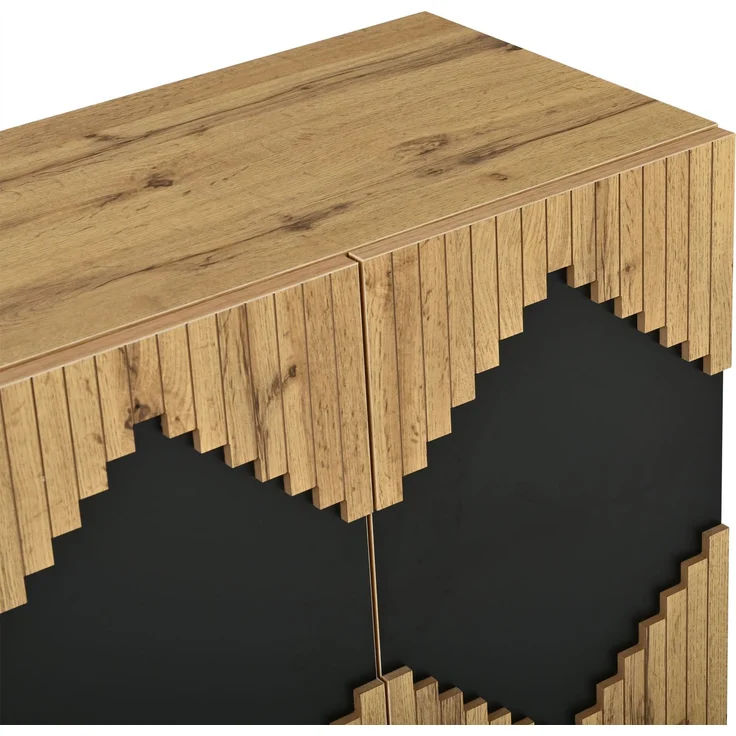 ZUBALIYA Sideboard 140x40x70 cm, mit 2 Türen, aus MDF / Spanplatte, Natur / Schwarz – Bild 24