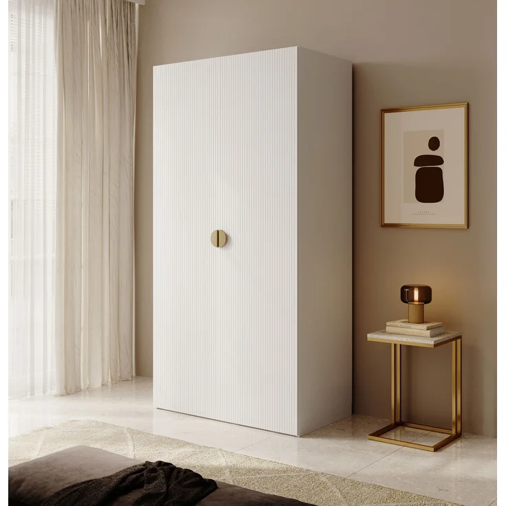 Selsey 'Moonir' Kleiderschrank 2-türig mit Kleiderstange und Schubladen, weiß 200 x 100 x 57 cm – Bild 3