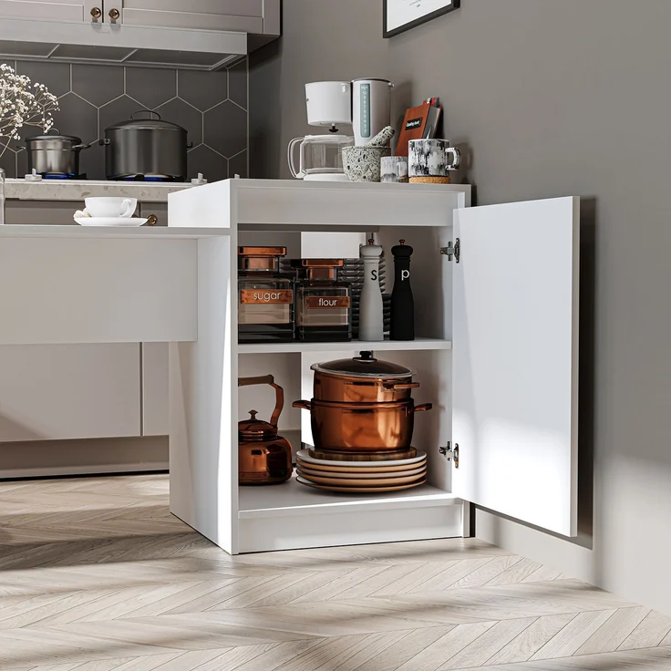 Roomart Kücheninsel MILANO mit Esstisch & Stauraum – Küchentisch & Küchenschrank – 160×85×60 cm – platzsparend & modern • Weiß – Bild 4