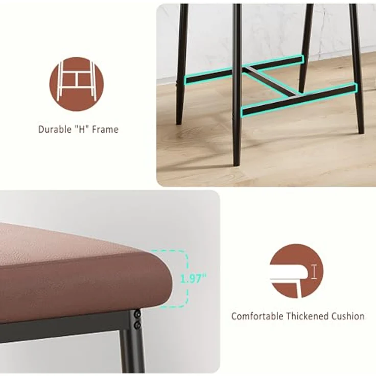 GarveeHome 4er Set Barhocker Mit Sitzkissen Aus PU-Leder Und Metallgestell, Esszimmerstühle Mit Rucklehne, Hohe Hocker Mit Fußlehnen Und Armlehnen, Für Esszimmer Und Wohnzimmer, 49 x 48 x 94 cm – Bild 4