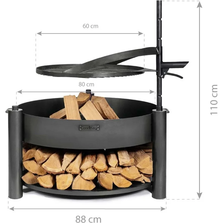 CookKing 'Montana X' Feuerschale, Inkl. Holzlager & Zubehör, Stahl Schwarz, Ø 80 x 110 cm – Bild 11