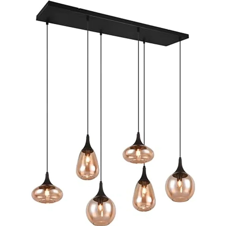 Trio Leuchten Lumina Pendelleuchte, 6-flammig, 240 W, Amber/Schwarz, E14, L x B x H: 34,5 x 93,8 x 150 cm