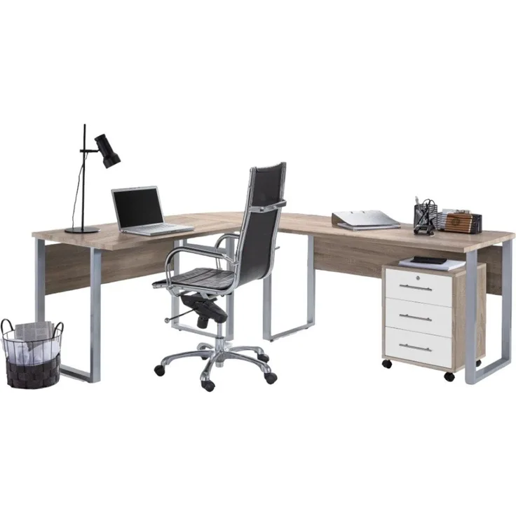 BMG Möbel Eckschreibtisch Office Edition Set 0 (Schreibtisch Set, Winkelschreibtisch), inkl. Rollcontainer, abschließbar auf Rollen