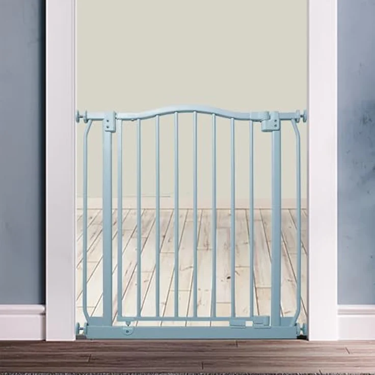 Safetots Treppenschutzgitter mit gebogenem oberen Teil, 71cm - 80cm, Matt Grau, Treppenschutzgitter mit Druckbefestigung, Babygitter für Türen – Bild 3