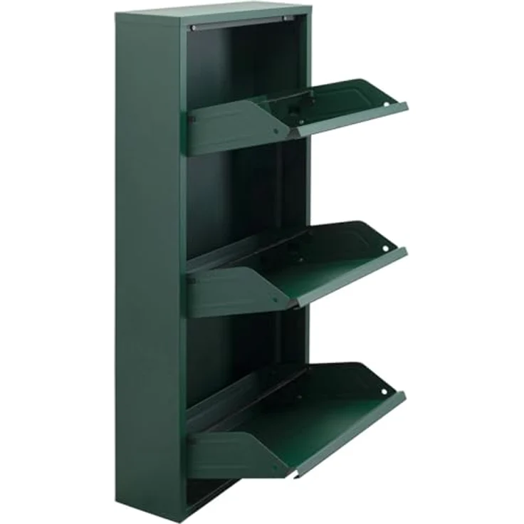 Kare Design Schuhschrank Caruso, Grün, Stahl, mit 3 Klappen, Schuhablage für 6 Paar Schuhe, schmal, platzsparend, hoch, Schuhregal, Eingangsbereich, 103 x 50 x 15 cm (H/B/T) – Bild 6