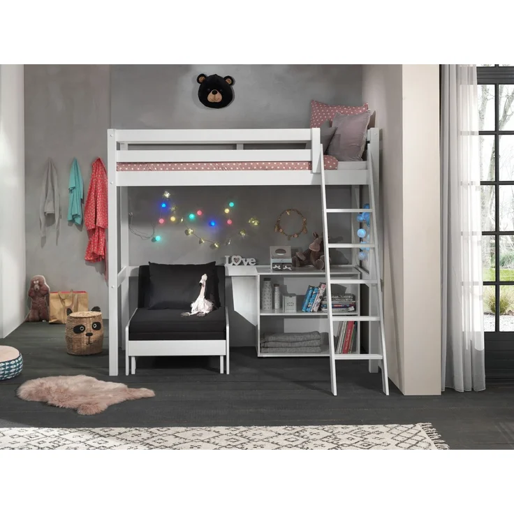 Hochbett Karolina 209x165x190 Kinderbett Massivholz+MDF Weiß – Bild 2