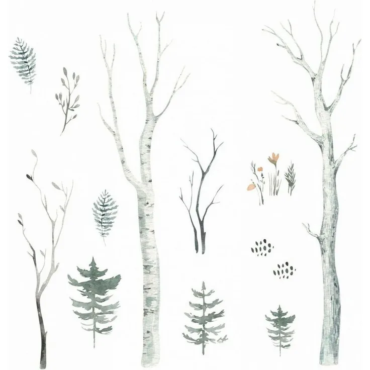 nikima Wandtattoo 204 Wald Aquarell - Birkenstämme Tannen (PVC-Folie), in 6 vers. Größen