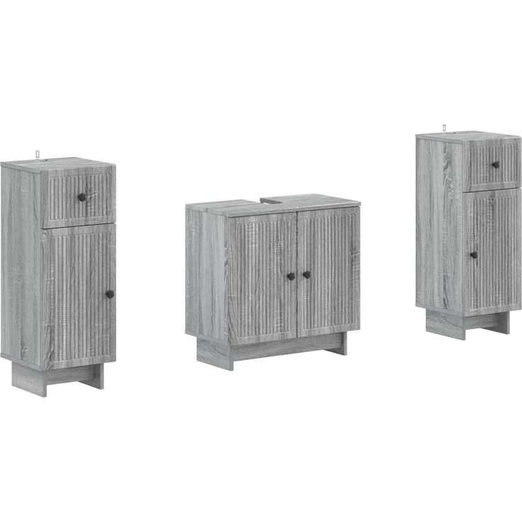 vidaXL 3-teiliges Badezimmer-Schranksystem EDE 3 stk. Sonoma-Grau 3417987 – Bild 2