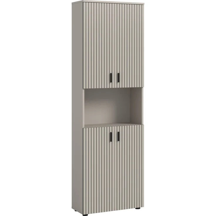 xonox. home – Badschrank Mone 60 x 192 x 30 cm in Kaschmir Nb – Breiter Hochschrank mit 4 Türen, 8 Fächern & offenem Fach – Maximaler Stauraum für Badutensilien, geradlinig & hochwertig verarbeitet – Bild 1