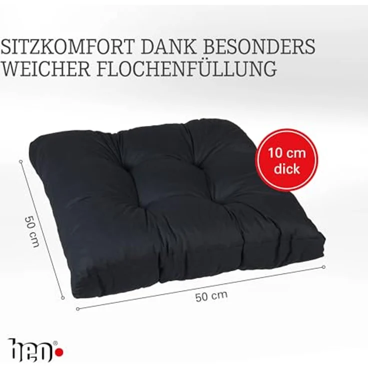 Beo Sitzkissen 50x50 cm wasserabweisend für Lounge Gartenmöbel | Made in EU Lounge-Kissen Anthrazit | Stuhlkissen mit hoher Lichtechtigkeit - UV-Ausbleichschutz | Öko-Tex geprüft schadstofffrei – Bild 6