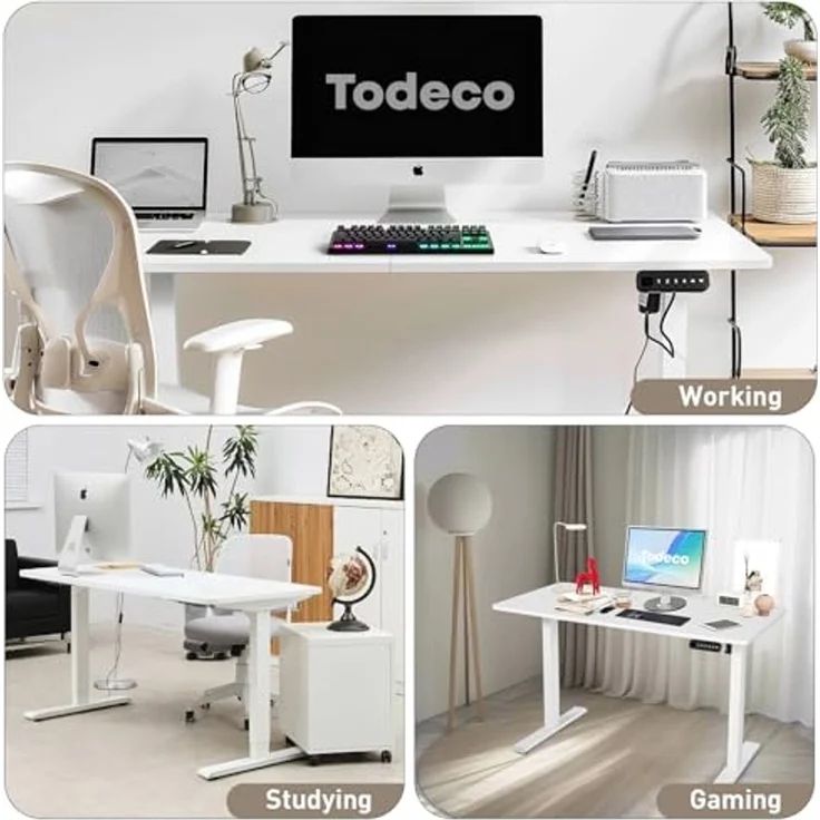 Todeco Höhenverstellbarer Schreibtisch 120 x 60 cm, Höhenverstellbar Elektrisch mit Memory-Funktion, Kindersicherung und Anti-Kollisions Technologie, Ergonomisches Sitz-Stehpult für Heimbüro – Bild 3