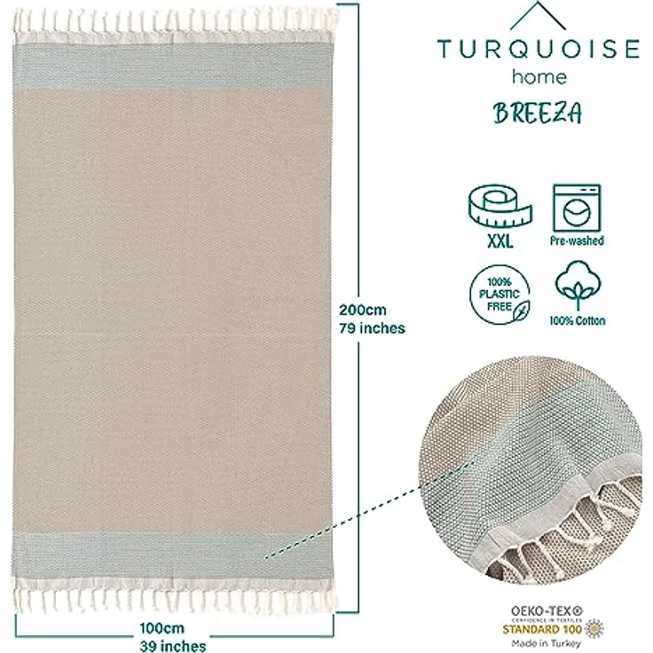 Turquoise Home Strandtuch Breeza XXL Strandtucher 100x200 cm 100% Baumwolle Saunahandtuch, (1-St) – Bild 3