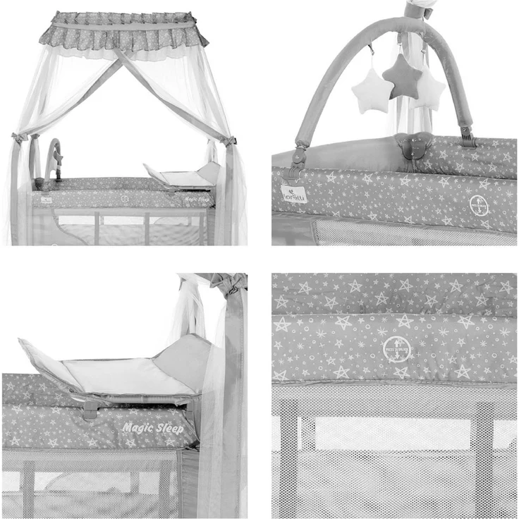 Lorelli Reisebett Magic Sleep 2 Ebenen Baldachin Mobile Wickelauflage faltbar rosa Sterne – Bild 3
