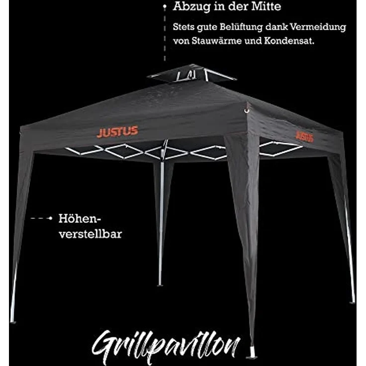 Justus Faltbarer Grillpavillon mit Spezialabdeckung und Entlüftungsmöglichkeit, schwarz, 250 x 250 x 260 cm (L x B x H) – Bild 3